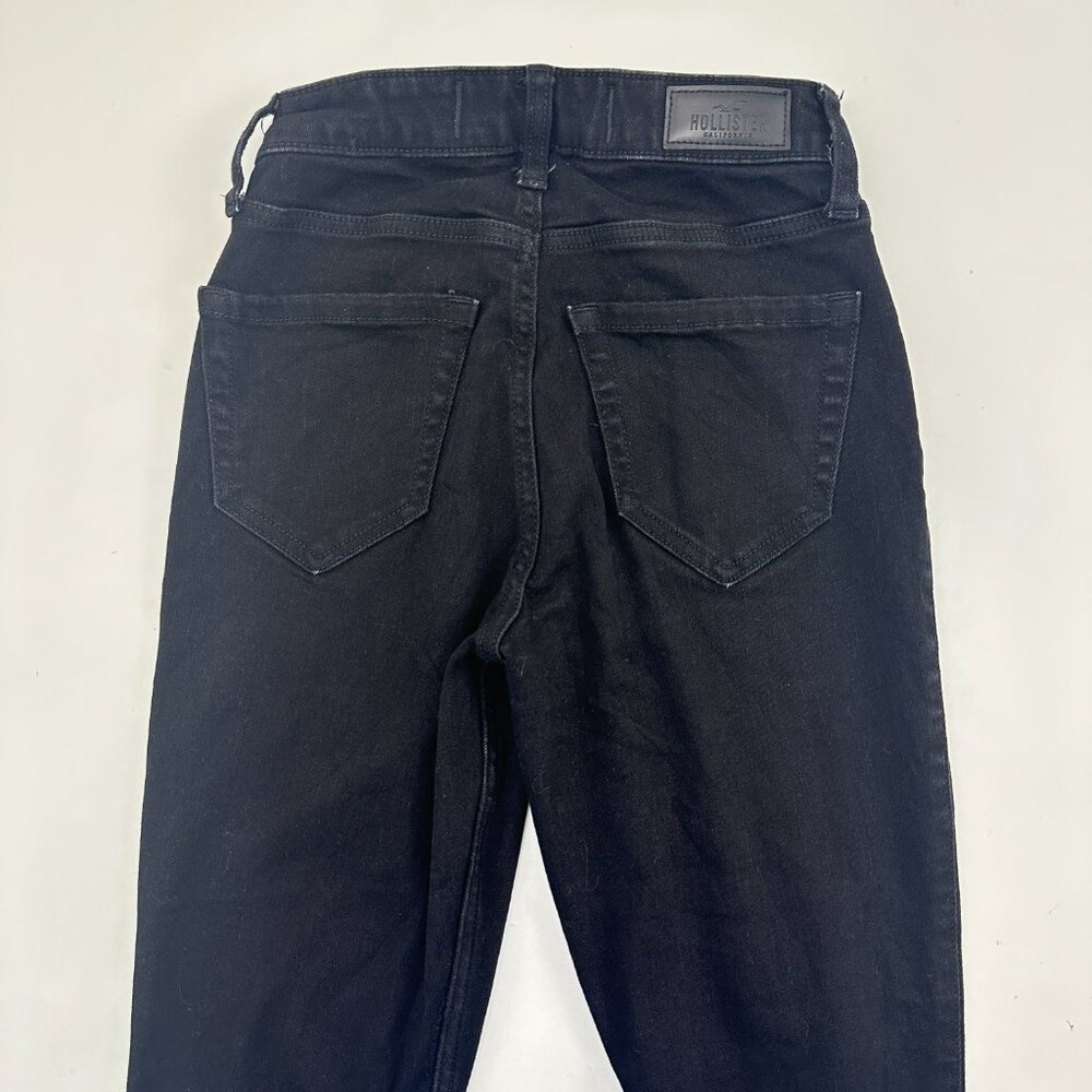 Hollister Curvy High Rise Flare Distressed Women's size 0 Long Black Denim Jeans - Picture 4 of 4